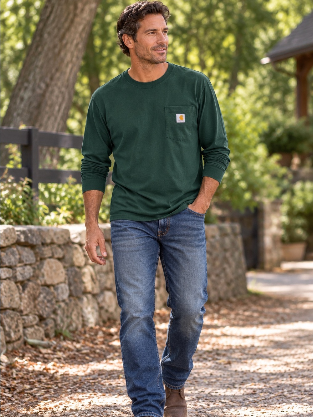 Carhartt Men’s Original Fit Long-Sleeve Pocket Tee - Forest Green L